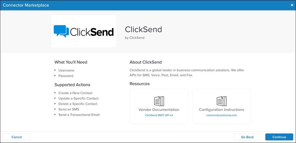 Connectors V2 ClickSend Config Connectors V2 ClickSend Config